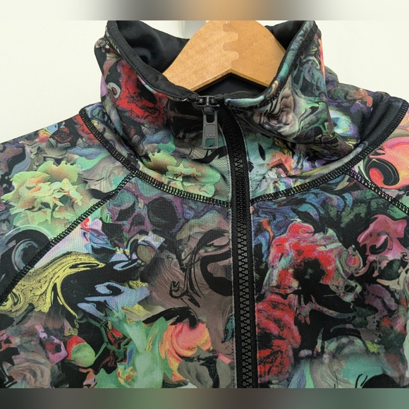 Cynthia Rowley Floral Black Activewear Full Zip Jacket Large - Picture 6 of 10